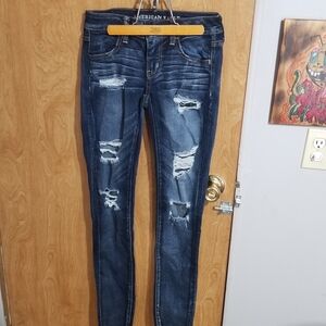 American Eagle Outfitters Women's Ripped Dark Blue Skinny Jeans